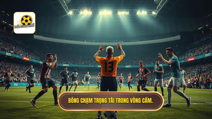 Bóng chạm trọng tài trong vòng cấm.